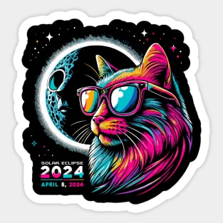 Galactic Gaze: Feline Witness to the 2024 Eclipse Sticker